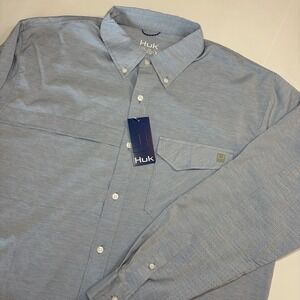 Huk Tide Point Heathered Ripstop Shirt Mens XL Fishing Performance UPF 30 NWT